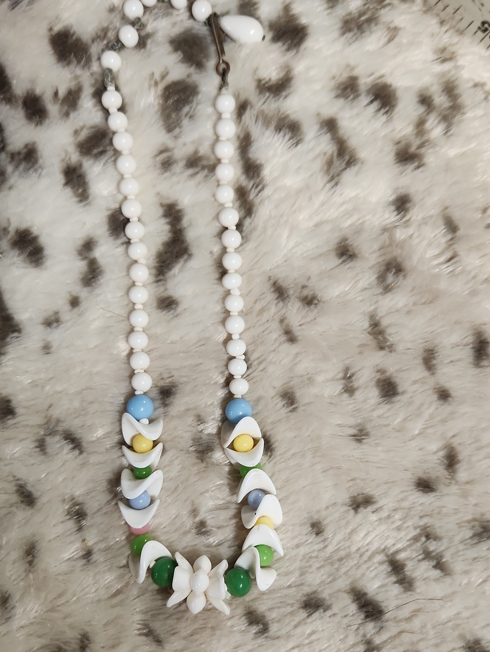 Handcrafted White Bead Necklace with Pastel Accents